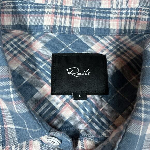 Rails Mens Wyatt Shirt Button Up Long Sleeve Melon Pink Blue Plaid Cotton Large - Picture 4 of 10